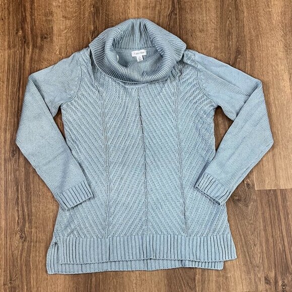 Calvin Klein Light Blue Turtleneck Cable Sweater Sz S - Picture 3 of 9